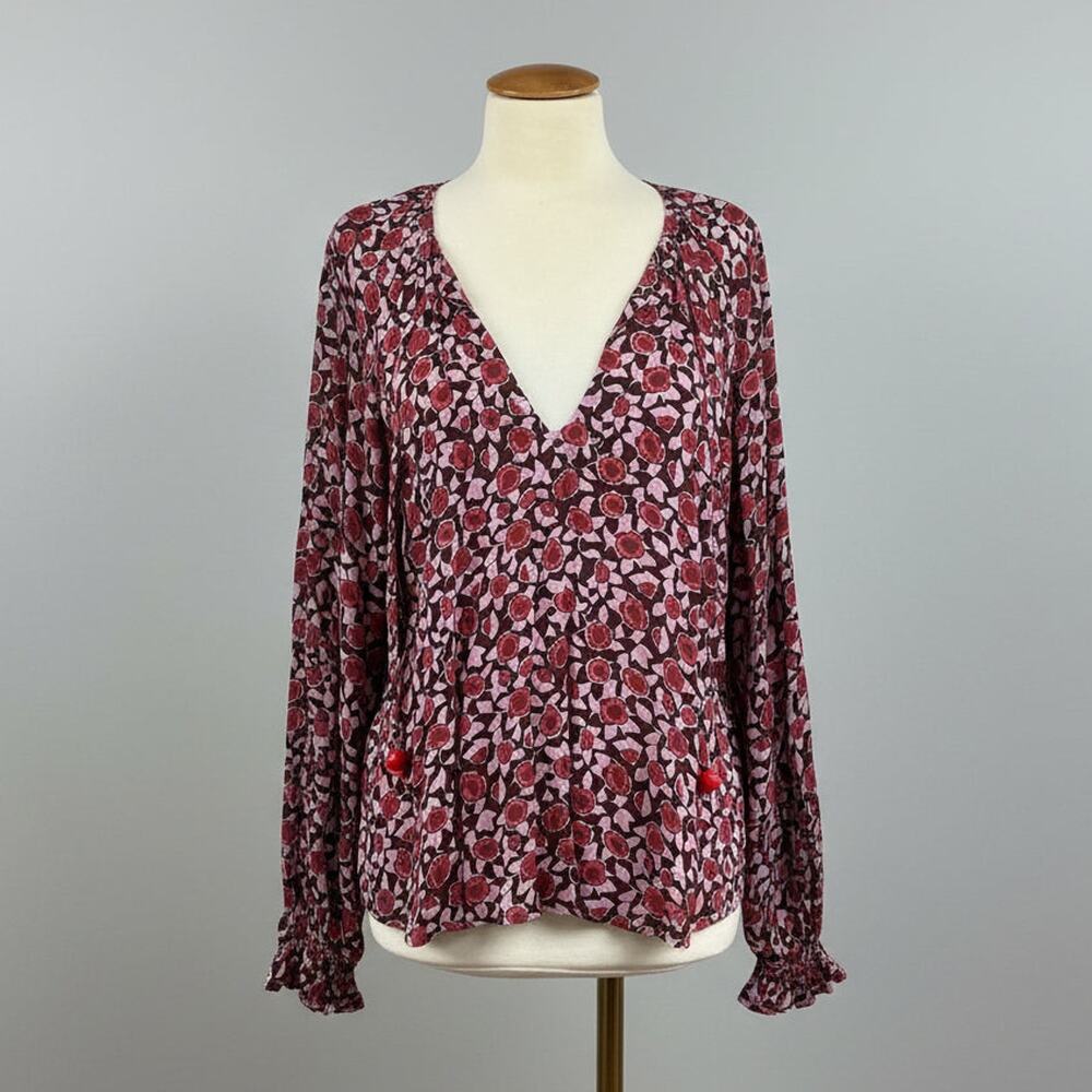 Omika burgundy and pink floral blouse, size XS